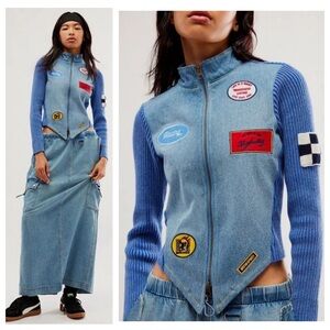 NEW Free People x Understated Leather Denim Racing Moto Jacket